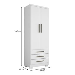 Guarda Roupa Solteiro Floripa 2 Portas 3 Gavetas Branco - Saga Decor - 4