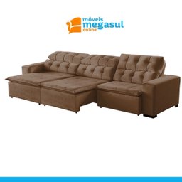 Sofá Retrátil Reclinável 8 Lugares 3m Suede Marrom Megasul - 4