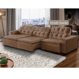 Sofá Retrátil Reclinável 8 Lugares 3m Suede Marrom Megasul - 1