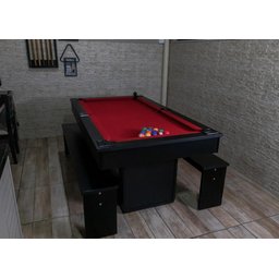 Mesa de Sinuca e Jantar com 2 Bancos - 2,00x1,10 - Bordo - 4