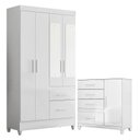 Ver imagem 1 de Guarda Roupa Solteiro Madri com Espelho e Cômoda Vênus com Pés Branco Flex – Moval