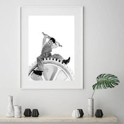 Quadro Charlie Chaplin Engrenagem - 60x48cm:madeira Preta - 1