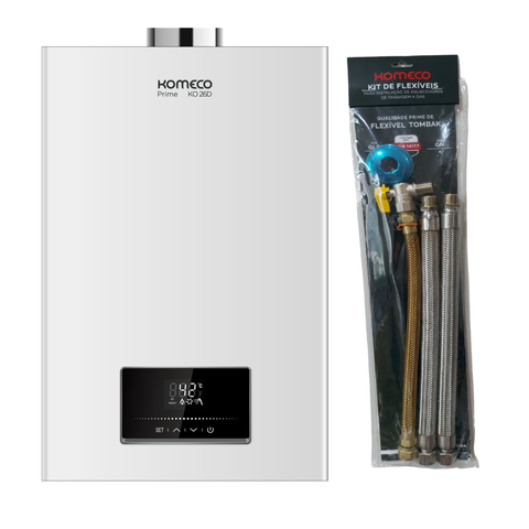 Aquecedor de Água a Gás Komeco Ko 26 D Prime Wifi Branco Digital Bivolt 26 Litros Gás Gn com Kit Lig