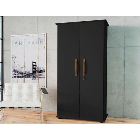 Sapateira Armário Multiuso Organizador 2 Portas com Chave Primus - Preto