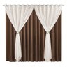 Cortina Marrom Com Voal Leve Liso Ilhos Cromado Para Quarto Sala 4,00 X 2,80 Indicada Para Varao - 1