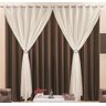 Cortina Marrom Com Voal Leve Liso Ilhos Cromado Para Quarto Sala 4,00 X 2,80 Indicada Para Varao - 2