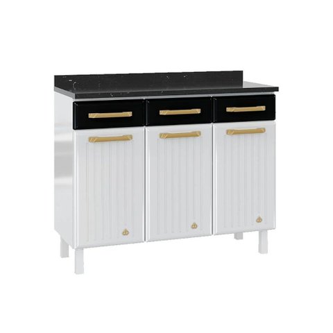 Gabinete de Cozinha Modulado Balcão Diamante 3 Portas e 3 Gavetas 105cm Branco/preto - Telasul