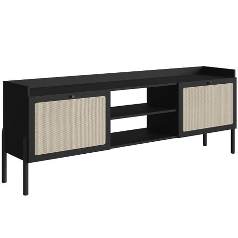 Rack para Sala de Estar Tv 65 Pol 183cm Pés Madeira Moss A03 Nero Preto - Lyam Decor