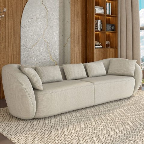 Sofá 3 Lugares para Sala Living Orgânico 212cm Eça P08 Linho Itacaré Bege - Lyam Decor