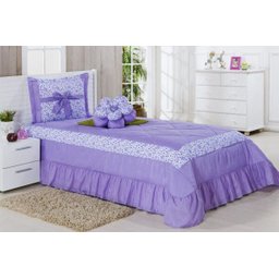 Kit Cobre Leito Solteiro Amazonas 03 Peças + Cortina 2 Mts - Lilás - 1