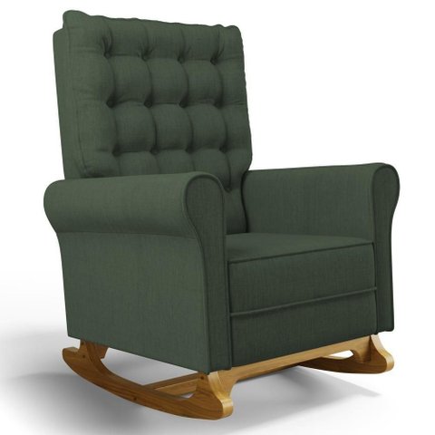 Poltrona de Amamentação e Descanso Base Madeira com Balanço Brenda G05 Linho Verde - Mpozenato