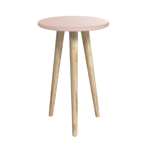 Mesa de Canto Theo Rosa Fosco com Pés Madeira Natural - Reller Móveis