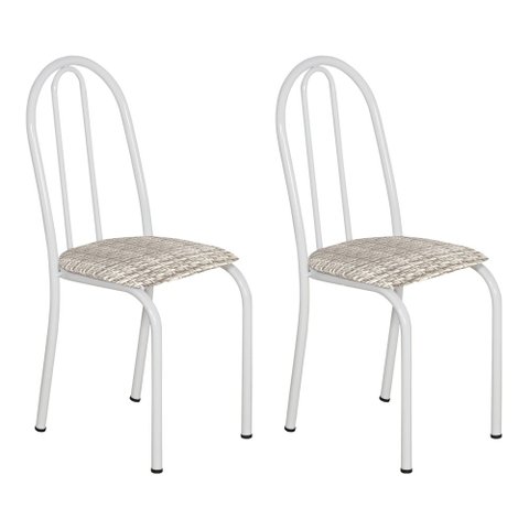 Kit 2 Cadeiras de Cozinha Califórnia Estampado Rattan Bege Pés de Ferro Branco - Pallazio