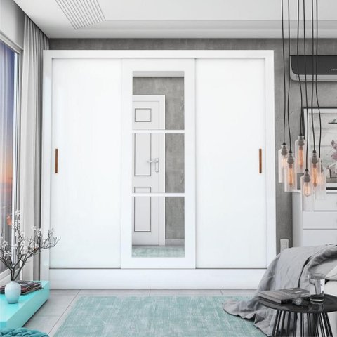 Guarda-Roupa Casal com Espelhos 3 Portas de Correr e 3 Gavetas 179cm Multimóveis CR35564 Branco