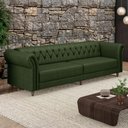 Ver imagem 1 de Sofá Living Sala de Estar Stanford Chesterfield 3 Lugares 240cm Pés de Madeira Couro Verde Manchado