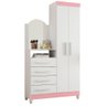 Guarda Roupas Solteiro com Cômoda e Espelho Juvenil Londres Branco/rosa Albatroz - 1
