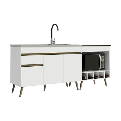 Kit Balcão de Cozinha para Pia e Cooktop-Forno Florença 3 Portas MDP 190cm Branco