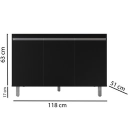 Gabinete para Cozinha 3 Portas Malu Preto 120cm sem Tampo Nathan Móveis - 4