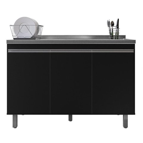 Gabinete para Cozinha 3 Portas Malu Preto 120cm sem Tampo Nathan Móveis
