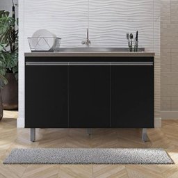Gabinete para Cozinha 3 Portas Malu Preto 120cm sem Tampo Nathan Móveis - 3