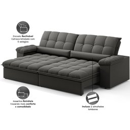Sofá Sideral Retrátil e Reclinável com Molas no Assento 2,00m Velosuede - Netsofas  - 4