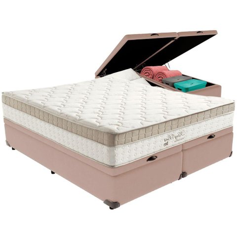 Cama Box Baú Bege e Colchão King Best Molas Ensacadas King 193x203x33 Anjos