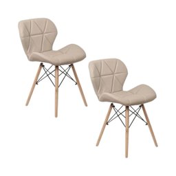 Kit 2 Cadeiras Estofada Eiffel Slim Wood Pés de Madeira Bege - 1
