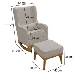 Poltrona de Amamentação Acquila Retro com Balanço e Puff:linho Bege 425024 - 4
