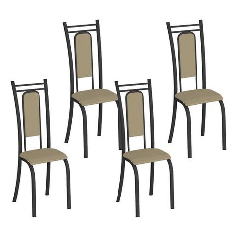 Kit 4 Cadeiras Paris Corino Creme Tubo Preto Fosco