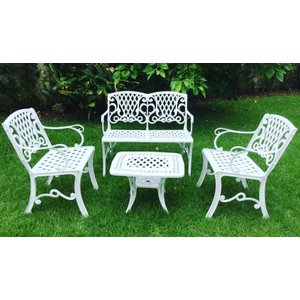 Conjunto Búzios (01 Mesinha + 02 Poltronas + 01 Banco 2 Lugares) Alumínio Fundido Jardim Varanda Pis