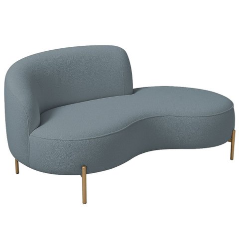 Sofá Curvo 2 Lugares 150cm Braço Dir. Thommy Pés Ouro Bouclé Azul Claro - Nexta Casa