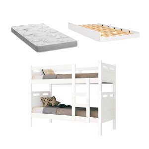 Beliche Solteiro Jaspe Reforçada com Cama Auxiliar e Colchão  Branco