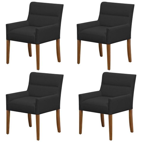 Kit 4 Cadeiras para Mesa de Jantar Angel Base Madeira Corano Preto - Nexta Casa