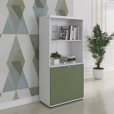 Armário Misto para Escritório 2 Portas com Prateleiras Linha PE40 AM1600PE40 Branco/Sálvia