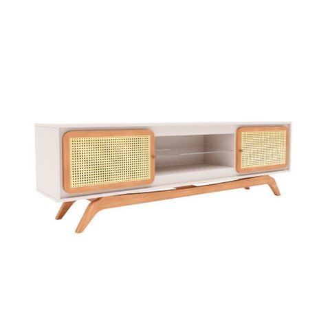 Rack Sala Tv até 75 Polegadas Ricco 180 Cm Laca Portas Palhinha Off White