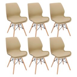 Kit 6 Cadeiras Charles Eames Rubi Sili Eiffel - Bege - 1