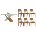Ver imagem 1 de Conjunto: Mesa Sala Jantar Imperatriz Curvo 180cm + 6 Cadeiras Havana Naturale/off White - Suede