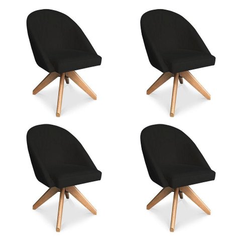 Kit 4 Poltronas Cadeira Giratória Bela Suede Base Madeira Preto Pallazio