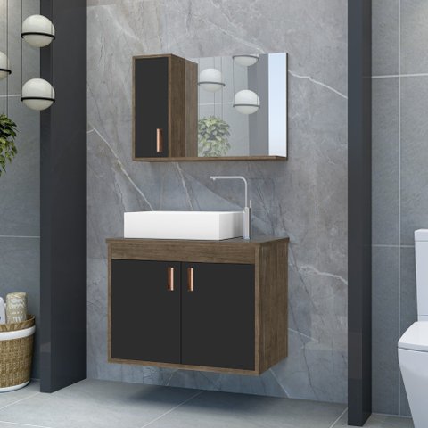 Conjunto Gabinete Banheiro com Cuba e Espelho Clean 60 Avpr