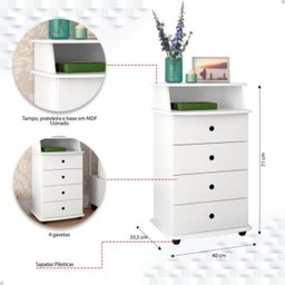 Criado Mesa de Cabeceira com 4 Gavetas e Nicho Luxo Ii:branco - 3