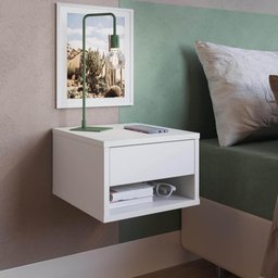 Mesa de Cabeceira Suspensa com 1 Gaveta Slim Emovell Branco - 4