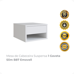 Mesa de Cabeceira Suspensa com 1 Gaveta Slim Emovell Branco - 2