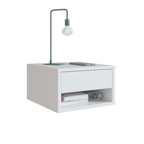 Mesa de Cabeceira Suspensa com 1 Gaveta Slim Emovell Branco