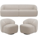 Ver imagem 1 de Sofá 3 Lugares Curvo Orgânico com 02 Poltronas Para Sala Living 220cm Barolo L06 Bouclê Bege - Lyam
