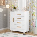 Ver mais imagens de Quarto Bebê Infantil com Guarda-Roupa 3 Portas e 2 Gavetas com Cômoda 4 Gavetas e 1 Porta Branco
