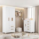 Ver imagem 1 de Quarto Bebê Infantil com Guarda-Roupa 3 Portas e 2 Gavetas com Cômoda 4 Gavetas e 1 Porta Branco