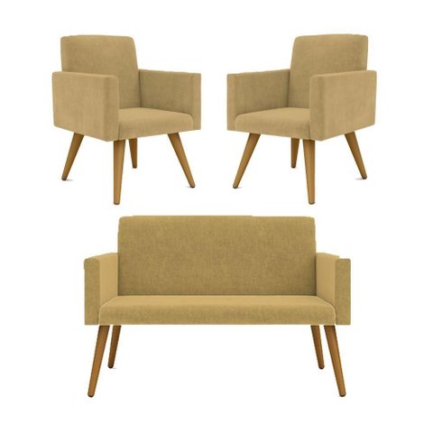 Kit Namoradeira + 2 Poltronas Decorativas Balaqui Capuccino