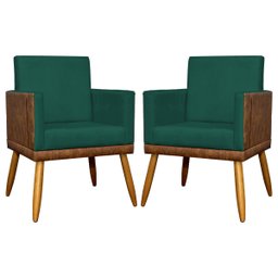 Kit 2 Poltronas Decorativas Lis Corino e Suede Cores Pé Palito 30cm - 1