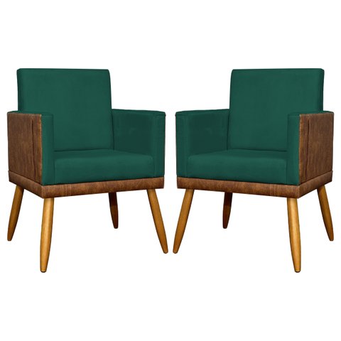 Kit 2 Poltronas Decorativas Lis Corino e Suede Cores Pé Palito 30cm