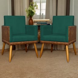 Kit 2 Poltronas Decorativas Lis Corino e Suede Cores Pé Palito 30cm - 2